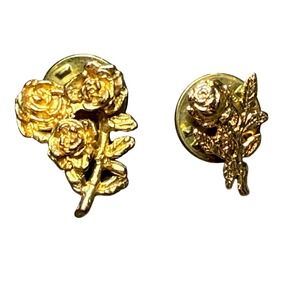 Ballou Floral Lapel Pins Gold Rose Bouquet Vintage Made in USA Set